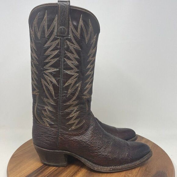 VTG Dan Post Western Boots Mens 7.5 D Cowboy Mid Calf Brown Leather Almond Toe - Picture 1 of 9